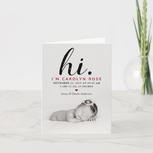 Cartes Pour Fêtes Annuelles Typographe moderne "Salut". Photo Birth Announceme (Devant)