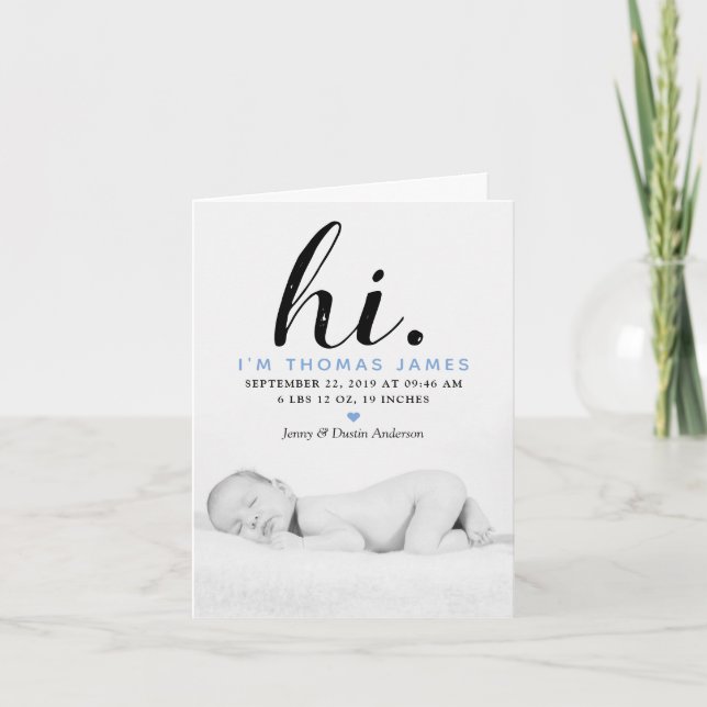Cartes Pour Fêtes Annuelles Typographe moderne "Salut". Photo Birth Announceme (Devant)