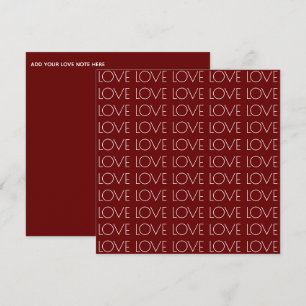 Cartes Pour Fêtes Annuelles Typographie "Amour" Carré rouge Valentine