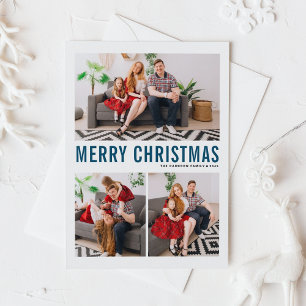 Cartes Pour Fêtes Annuelles Typographie Bleue Joyeux Noël Trois photos