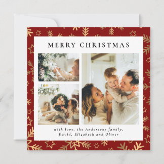 Cartes Pour Fêtes Annuelles Typographie classique rouge | Photo famille Noël