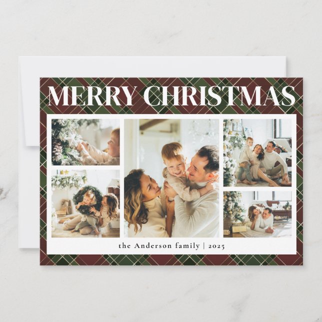Cartes Pour Fêtes Annuelles Typographie Classy Plaid Photo Collage Noël (Devant)