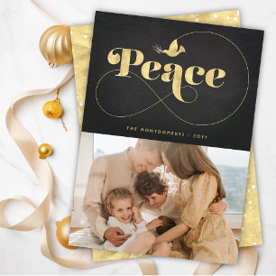 Cartes Pour Fêtes Annuelles Typographie de la paix Stlish Golden Dove Photo mo