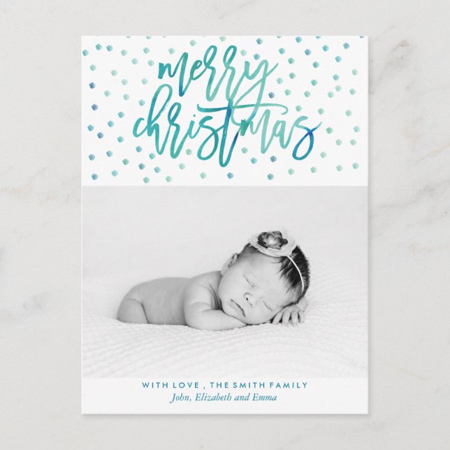 Cartes Pour Fêtes Annuelles Typographie de l'aquarelle verte (Devant)