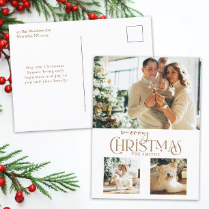 Cartes Pour Fêtes Annuelles Typographie de Noël Joyeux d'or moderne 3 photos