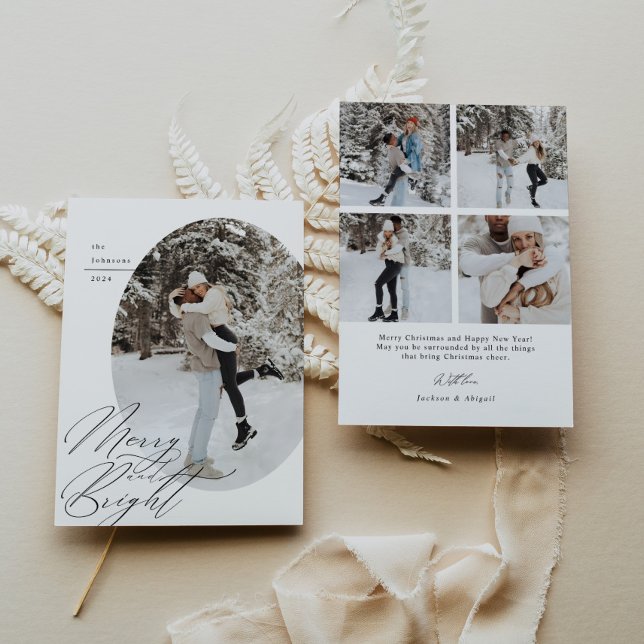 Cartes Pour Fêtes Annuelles Typographie de script photo ovale Simple Noël (Créateur téléchargé)