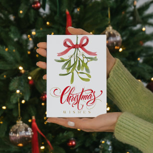 Cartes Pour Fêtes Annuelles Typographie de voeux de Noël au gui aquarelle 