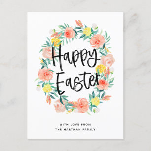 Cartes Pour Fêtes Annuelles Typographie élégante Aquarelle Florale Wreath Pâqu