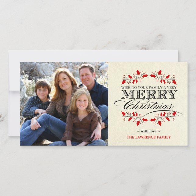Cartes Pour Fêtes Annuelles Typographie élégante de Joyeux Noël de houx (Devant)