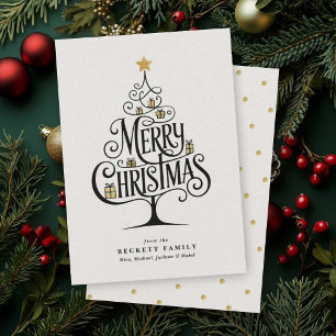 Cartes Pour Fêtes Annuelles Typographie élégante de l'arbre de Noël “Joyeux No