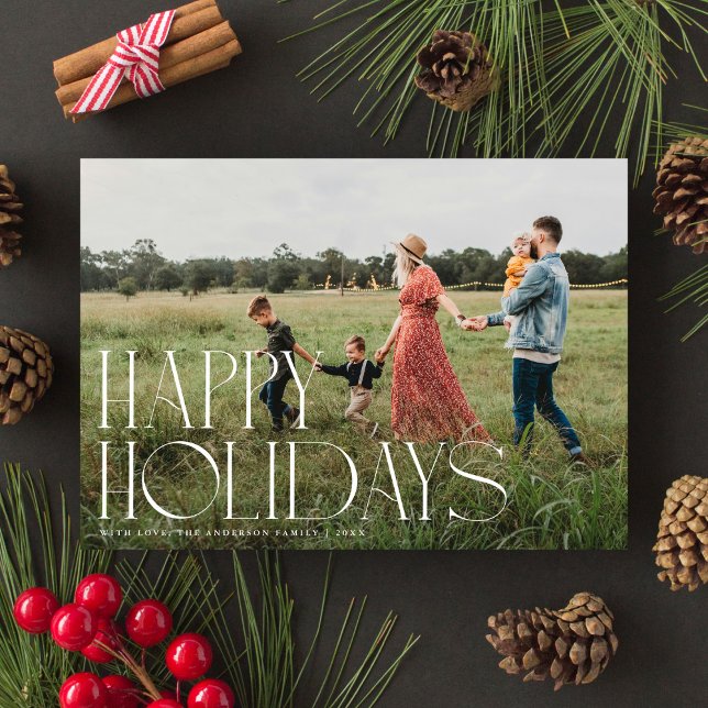 Cartes Pour Fêtes Annuelles Typographie élégante Happy Holidays One Photo (Créateur téléchargé)