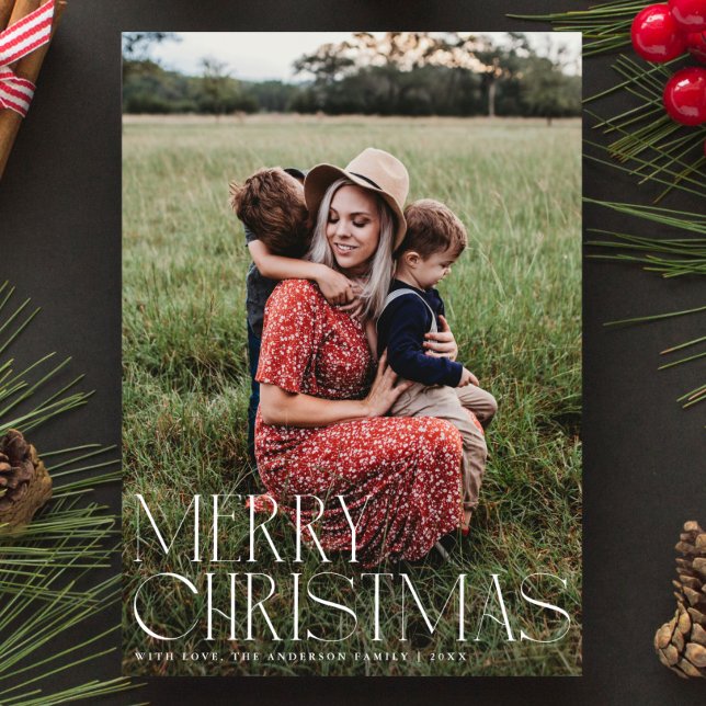 Cartes Pour Fêtes Annuelles Typographie élégante Joyeux Noël Une photo (Créateur téléchargé)