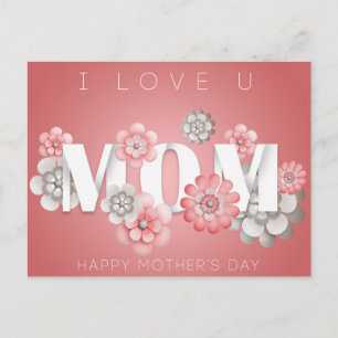Cartes Pour Fêtes Annuelles Typographie florale rose et blanc Fête des mères