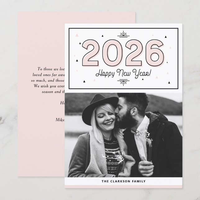 Cartes Pour Fêtes Annuelles Typographie géométrique floue Photo Bonne année (Devant / Derrière)