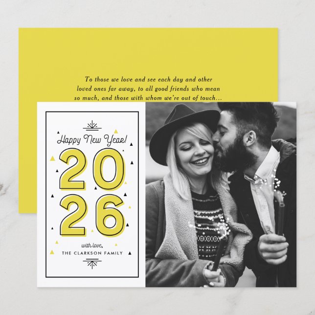 Cartes Pour Fêtes Annuelles Typographie géométrique jaune 2025 Nouvel An (Devant / Derrière)
