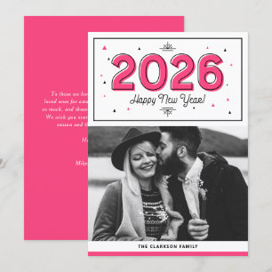 Cartes Pour Fêtes Annuelles Typographie géométrique rose chaud Photo Bonne ann