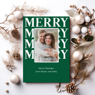 Cartes Pour Fêtes Annuelles Typographie joyeuse en photo blanche et verte
