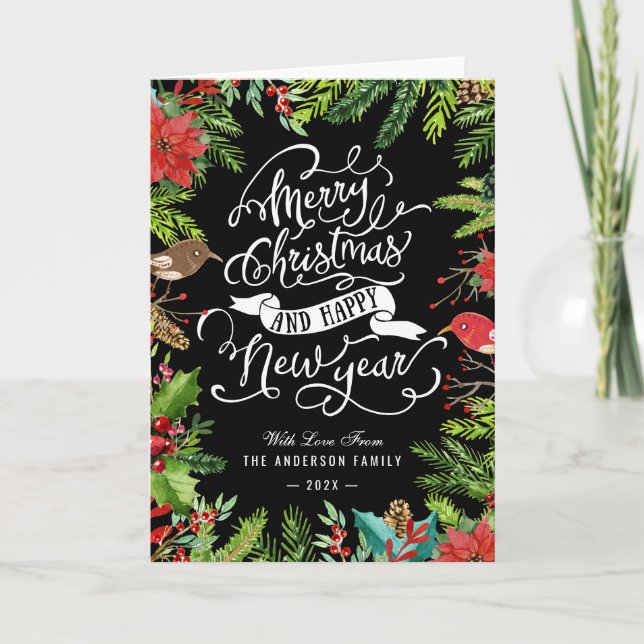 Cartes Pour Fêtes Annuelles Typographie Joyeux Noël et Bonne Année (Devant)