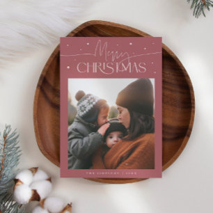 Cartes Pour Fêtes Annuelles Typographie Joyeux Noël Photo Rose