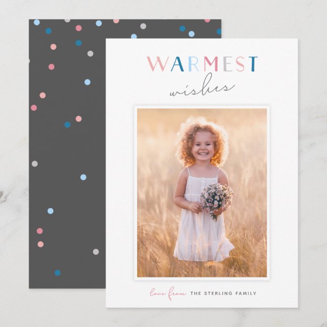 Cartes Pour Fêtes Annuelles Typographie mignonne "Voeux les plus chauds" Portr (Devant / Derrière)