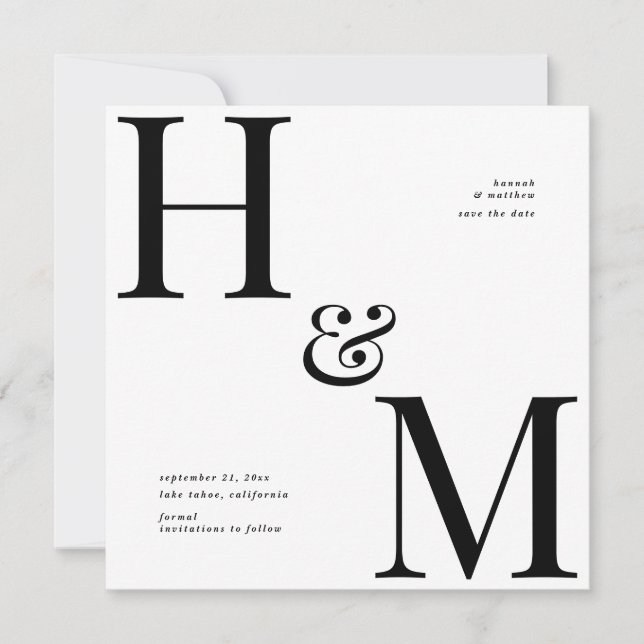 Cartes Pour Fêtes Annuelles Typographie moderne initiales mariage enregistrer  (Devant)