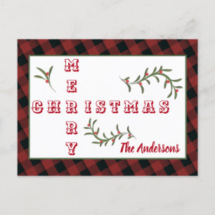 Cartes Pour Fêtes Annuelles Typographie moderne Joyeux Noël plaid