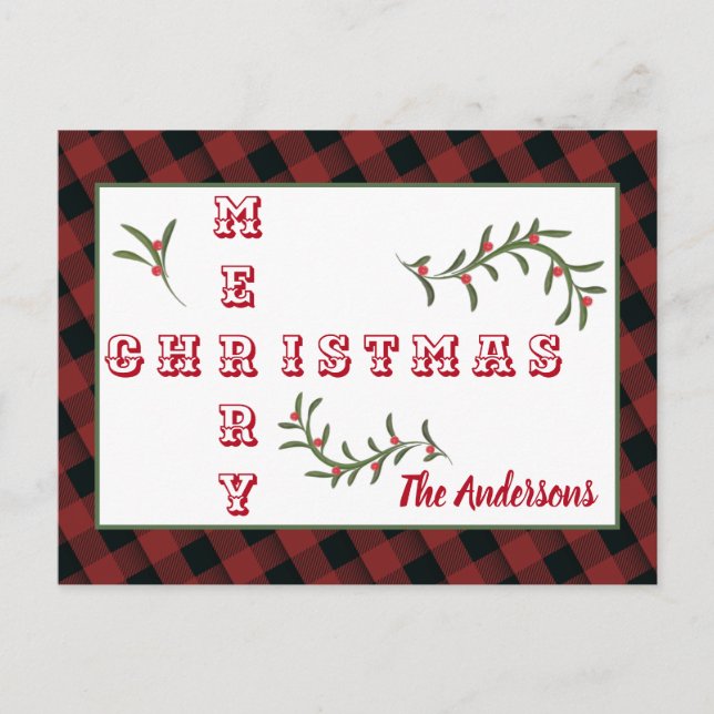 Cartes Pour Fêtes Annuelles Typographie moderne Joyeux Noël plaid (Devant)