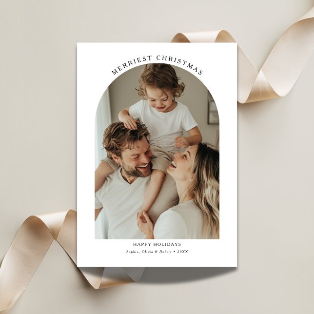 Cartes Pour Fêtes Annuelles Typographie moderne Merriest Christmas Arc Photo (Créateur téléchargé)