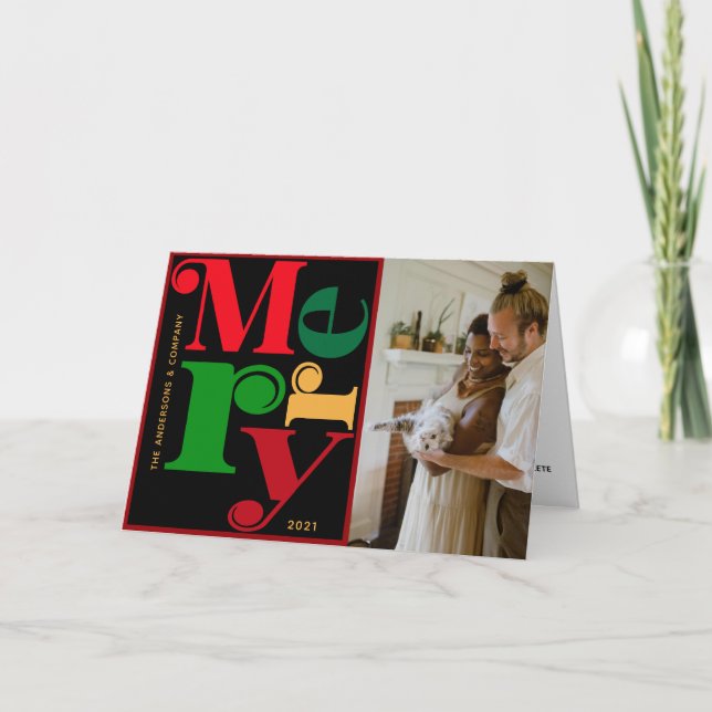 Cartes Pour Fêtes Annuelles Typographie moderne MERRY Photo Holiday (Devant)