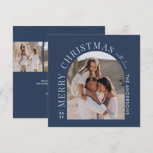 Cartes Pour Fêtes Annuelles Typographie moderne photo collage bleu Noël