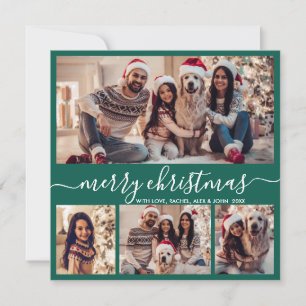Cartes Pour Fêtes Annuelles Typographie Moderne Vert 5 Photo Collage Noël