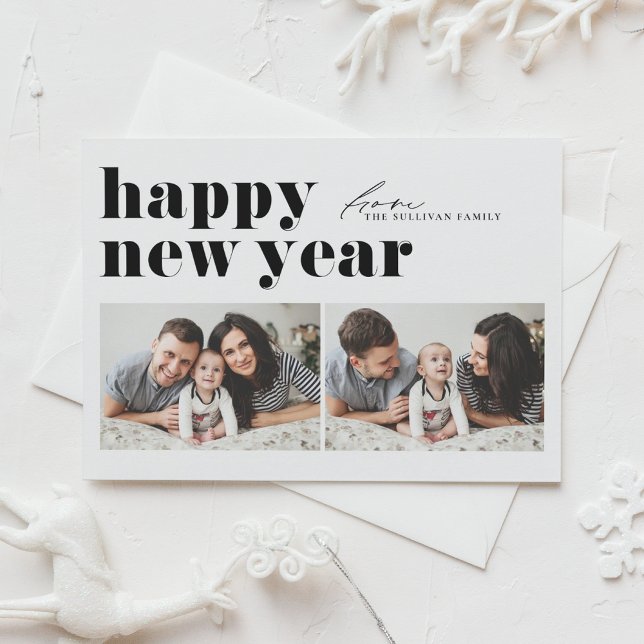 Cartes Pour Fêtes Annuelles Typographie noir Retro Photo Bonne année (Créateur téléchargé)