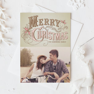 Cartes Pour Fêtes Annuelles Typographie occidentale rose Joyeux Noël Photo