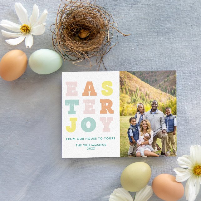 Cartes Pour Fêtes Annuelles Typographie Pâques Joie moderne Pastels Photo (Créateur téléchargé)
