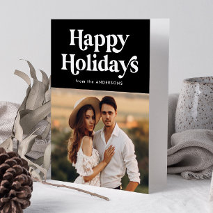 Cartes Pour Fêtes Annuelles Typographie rétro Black Happy Holidays Photo