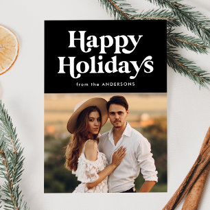 Cartes Pour Fêtes Annuelles Typographie rétro Black Happy Holidays Photo