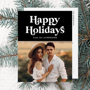 Cartes Pour Fêtes Annuelles Typographie rétro Black Happy Holidays Photo