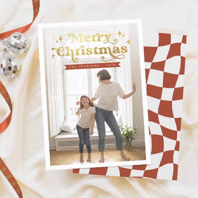Cartes Pour Fêtes Annuelles Typographie rétro Super Joyeux Noël Photo (Créateur téléchargé)