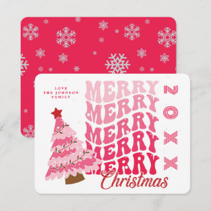 Cartes Pour Fêtes Annuelles Typographie rose rétro Joyeux sapin de Noël Nom