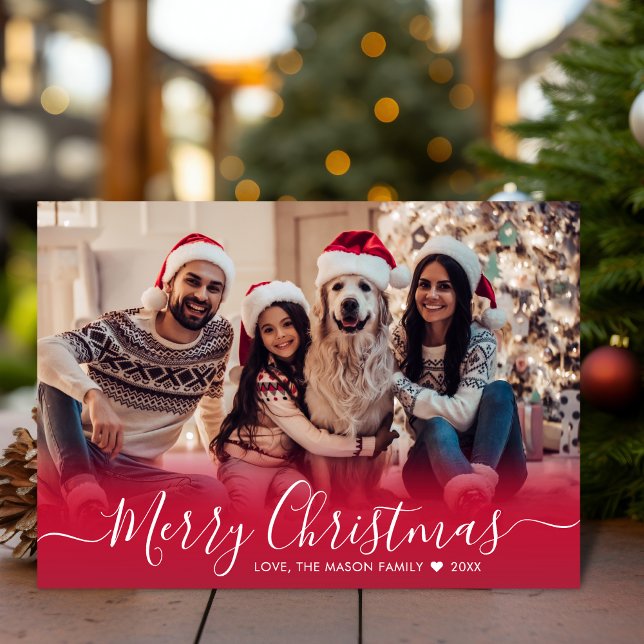 Cartes Pour Fêtes Annuelles Typographie rouge moderne élégante 2 Photo Noël (Créateur téléchargé)