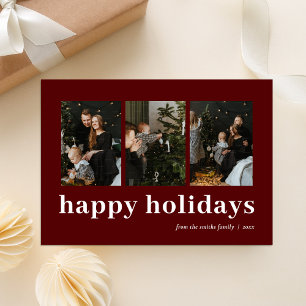 Cartes Pour Fêtes Annuelles Typographie rouge moderne Happy Holidays Photo Col
