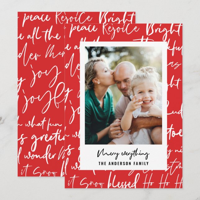 Cartes Pour Fêtes Annuelles Typographie rouge moderne Noël 1 photo (Devant / Derrière)