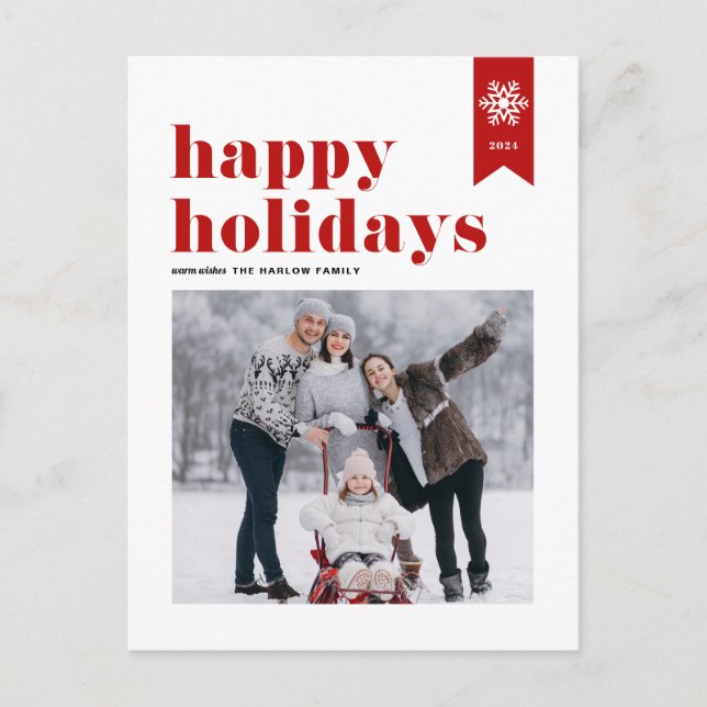Cartes Pour Fêtes Annuelles Typographie rouge Snowflakes Happy Holidays Photo (Devant)