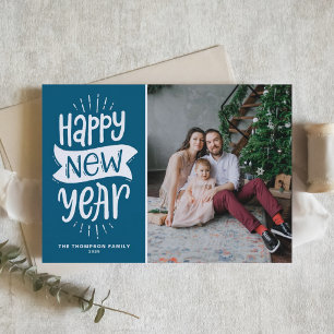Cartes Pour Fêtes Annuelles Typographie rustique Bleu Bonne Année Photo