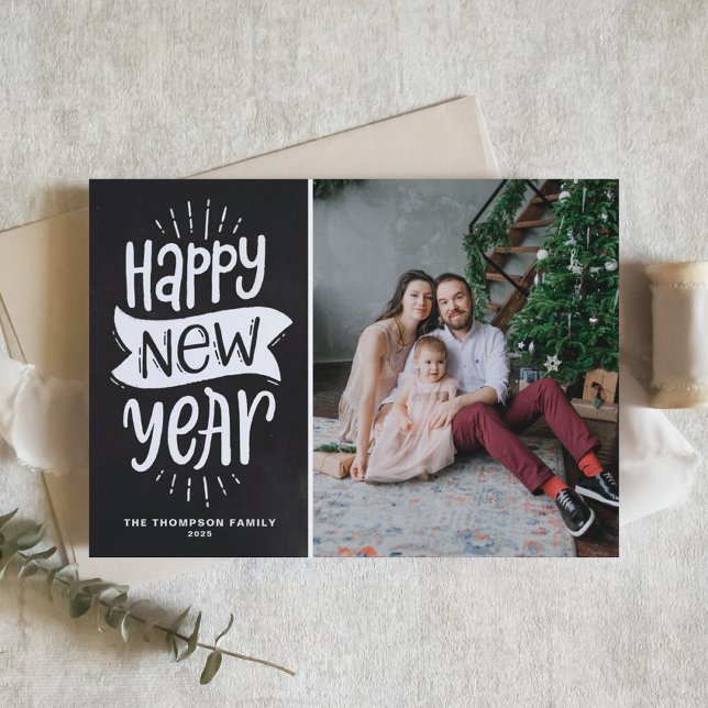 Cartes Pour Fêtes Annuelles Typographie rustique Chalkboard Bonne année photo (Créateur téléchargé)
