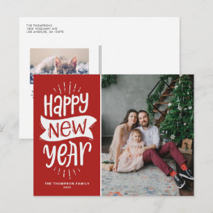 Cartes Pour Fêtes Annuelles Typographie rustique Red Happy New Year Photo