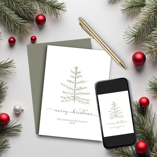 Cartes Pour Fêtes Annuelles Typographie simple Joyeux Arbre de Noël (Simple Merry Christmas Tree Script Typography Holiday Card)
