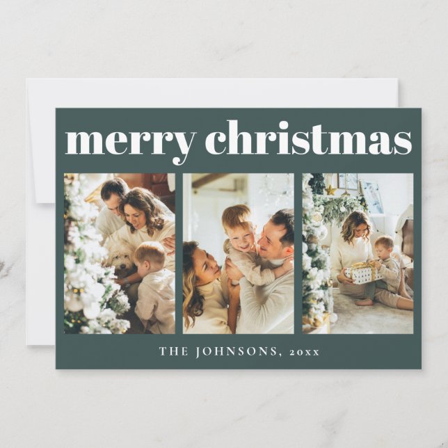 Cartes Pour Fêtes Annuelles Typographie simple moderne Noël Vert foncé (Devant)