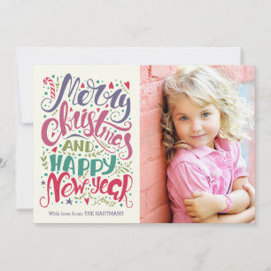 Cartes Pour Fêtes Annuelles Typographie Whimsical Colorful Photo de Noël