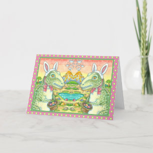 CARTES POUR FÊTES ANNUELLES TYRANNOSAURUS, CUTE T-REX, EASTER BUNNY DINO